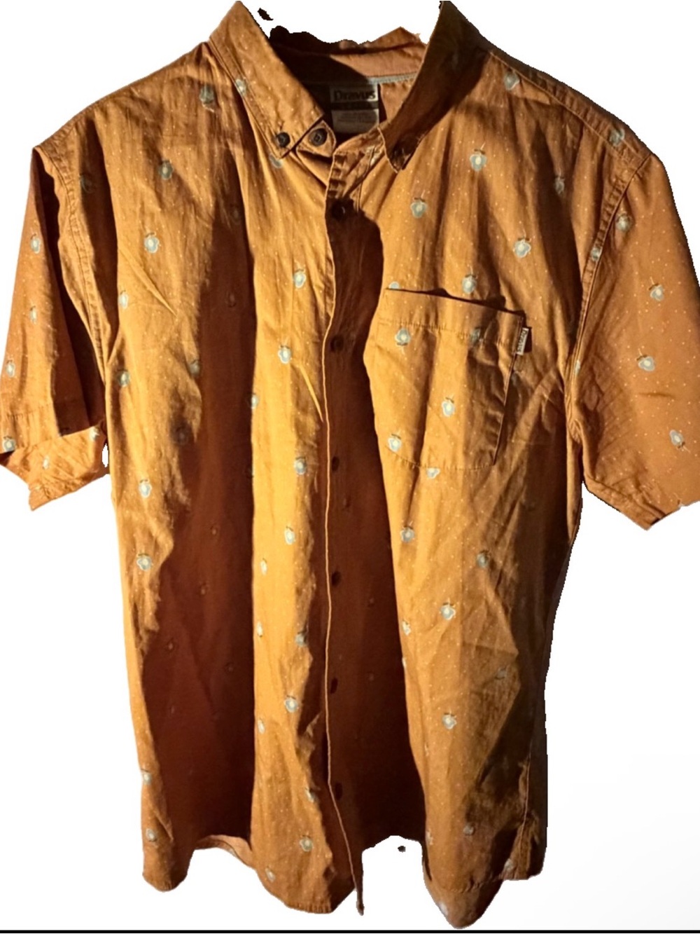 Dravus Floral Button Up Shirt Mens Large Orange Short Sleeve Casual